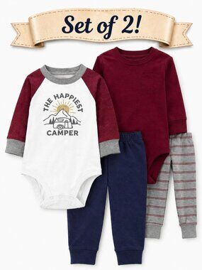 NWT Carter’s Baby Boy 4 Piece Outfit Set 3 Months Happiest Camper Bodysuit Pants